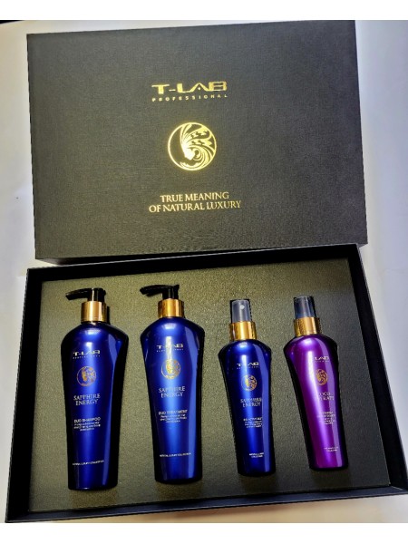 Rinkinys plaukų stiprinimui, T-LAB Professional Sapphire Energy ir naktinis serumas plaukų atstatymui T-Lab coco therapy 