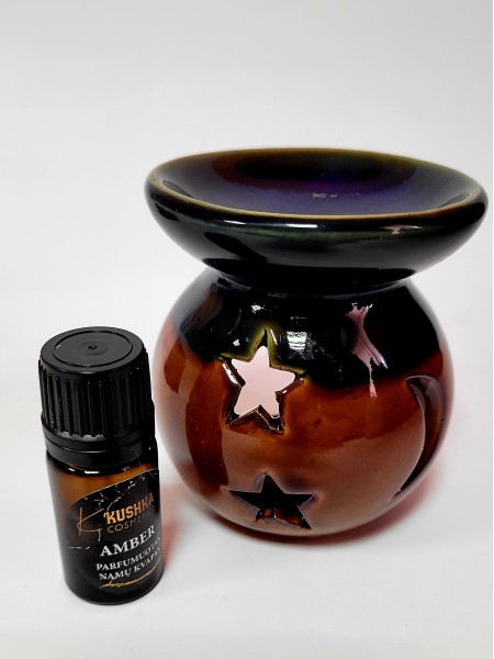 Parfumuoto kvapo dvispalvis garintuvas – žvakidė, kartu su parfumuotu namų kvapu „Amber“, 5 ml