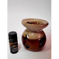 Parfumuoto kvapo dvispalvis (smėlinis ir rudas) garintuvas – žvakidė, kartu su parfumuotu namų kvapu „Amber“, 5 ml
