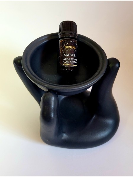 Parfumuoto kvapo juodas garintuvas – žvakidė, kartu su parfumuotu namų kvapu „Amber“, 5 ml