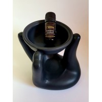 Parfumuoto kvapo juodas garintuvas – žvakidė, kartu su parfumuotu namų kvapu „Patchouli Courage“, 5 ml