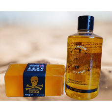  Šampūnas ir kūno prausiklis vyrams, Dapper Dan Hair and Body Shampoo, 300 ml ir Kubietiškas auksinis muilas, The Bluebeards Revenge Cuban Gold Soap, 175 g