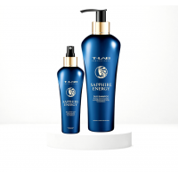 Šampūnas plaukų stiprinimui ir stiprinamoji plaukų dulksna, T-LAB Professional Sapphire Energy rinkinys